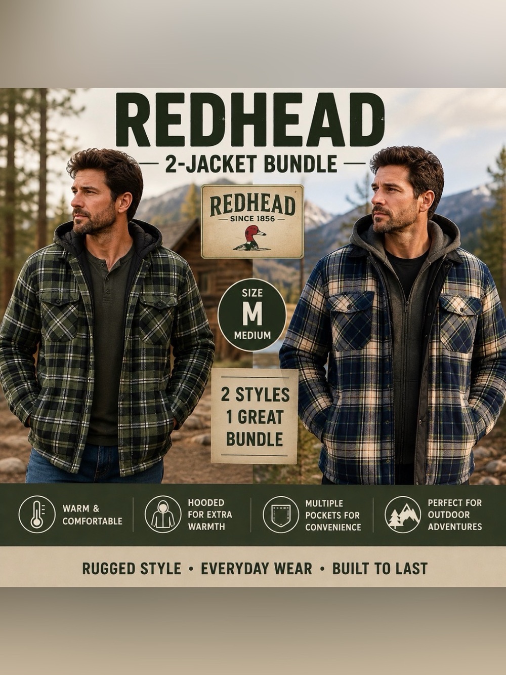 RedHead Men's Green & Blue Plaid Hooded Shirt Jackets